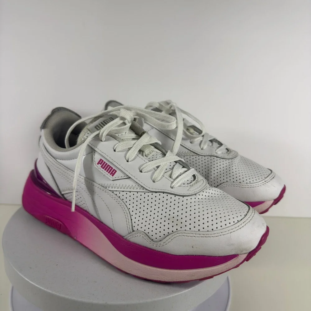 Puma Platform Sneakers Lace Up White Pink Women Size 7.5 Chunky Casual